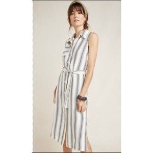 Anthropologie Maeve Esther Ivory Black Striped Shirt Dress Size 0